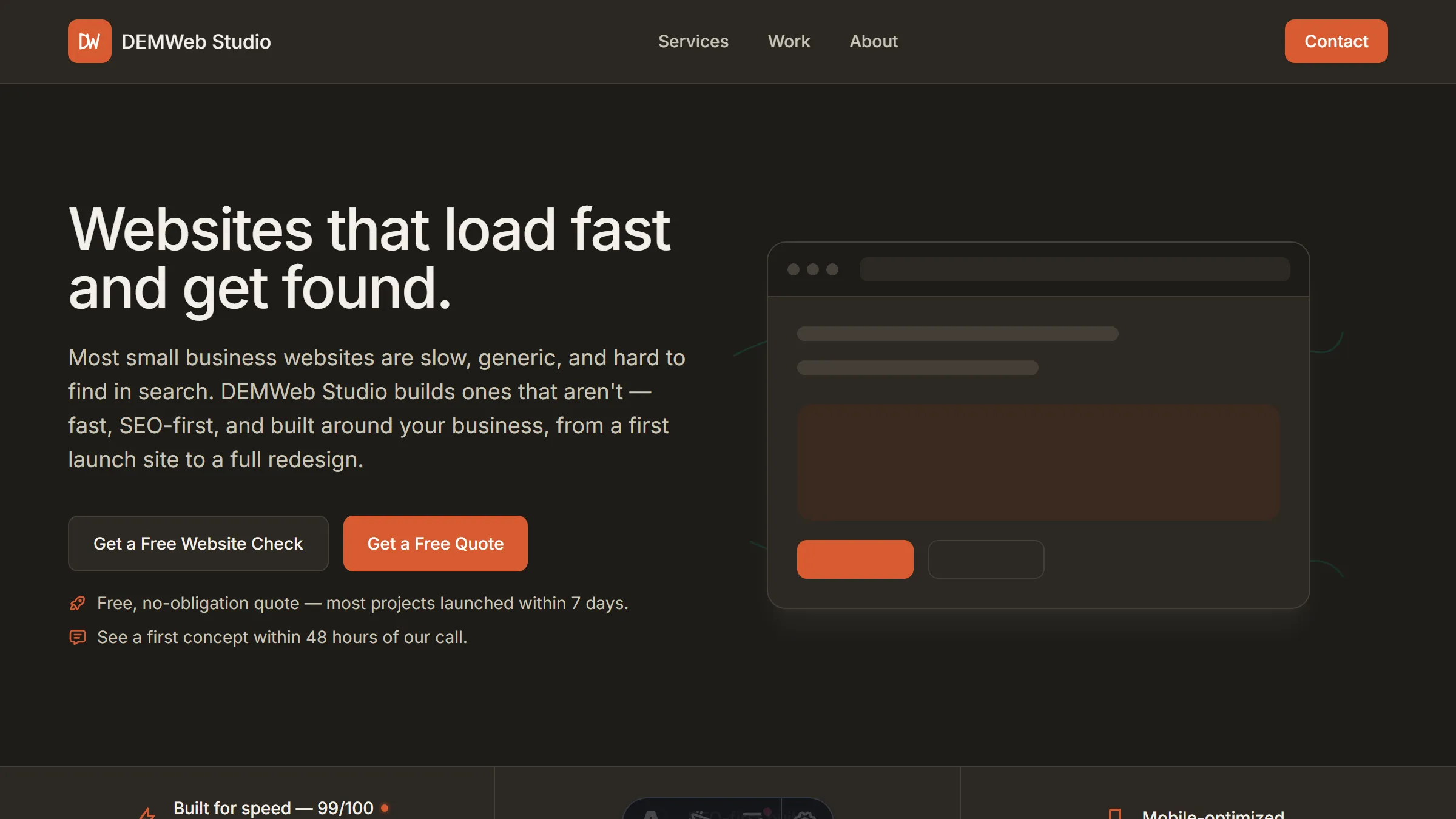Screenshot of the DEMWeb Studio (This Site) website homepage